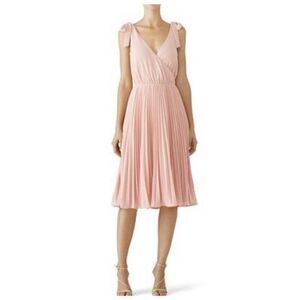 ALI & JAY Cocktail Dress Womens Medium M Pink Chiffon Pleated Midi Faux-Wrap Bow
